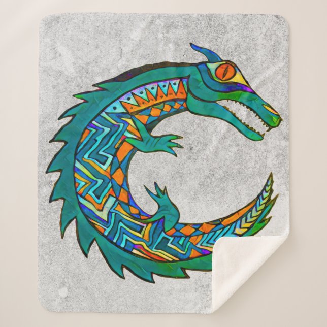 Tribal Alligator Art Sherpa Blanket (Front)
