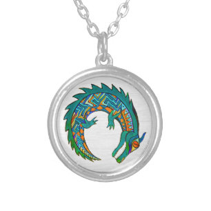 Tribal Alligator Art Silver Plated Necklace