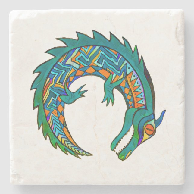 Tribal Alligator Art Stone Coaster (Front)