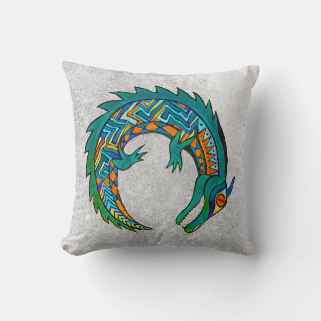 Tribal Alligator Art Throw Pillow (Front)