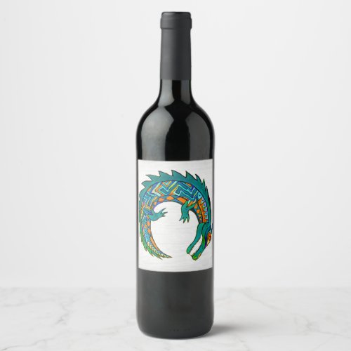 Tribal Alligator Art Wine Label
