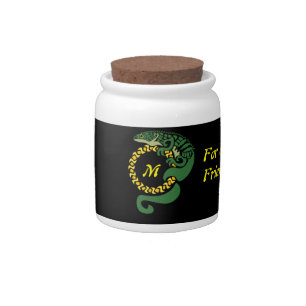 Tribal Alligator Lizard Hugging a Sun Monogram Candy Jar