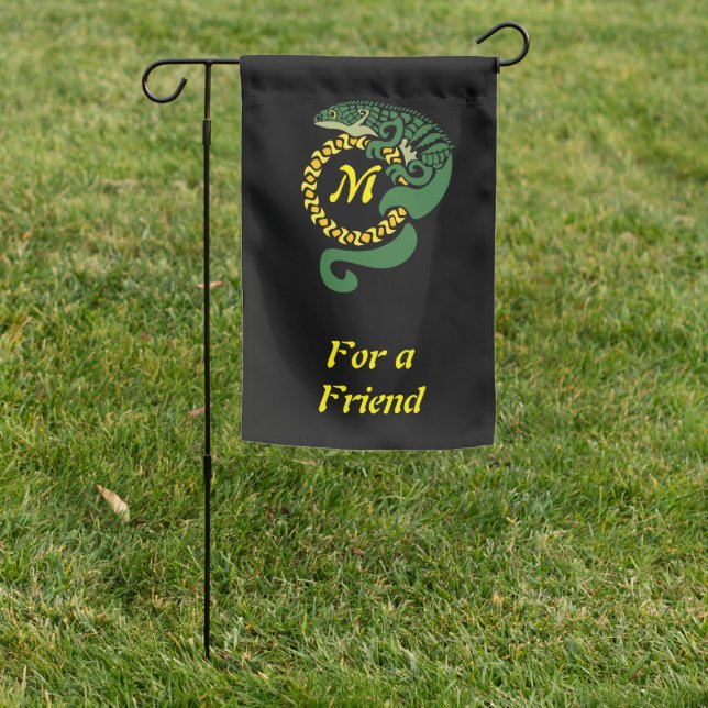 Tribal Alligator Lizard Hugging a Sun Monogram Garden Flag (In SItu)