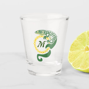 Tribal Alligator Lizard Hugging a Sun Monogram Shot Glass