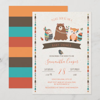 Tribal Animal Characters Baby Shower Invitation