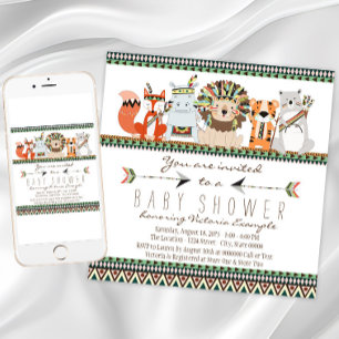 Tribal Animal Native Indian Baby Shower Invitation
