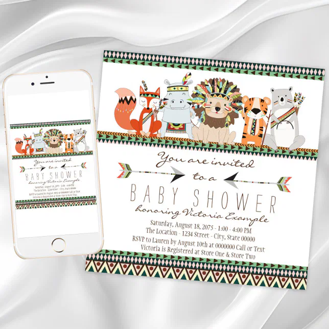 Tribal Animal Native Indian Baby Shower Invitation | Zazzle