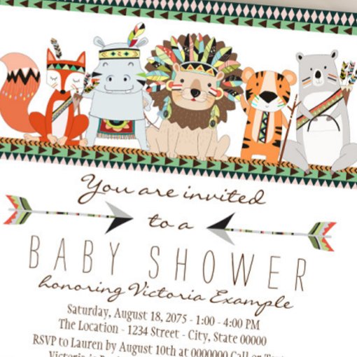 Tribal Animal Native Indian Baby Shower Invitation | Zazzle