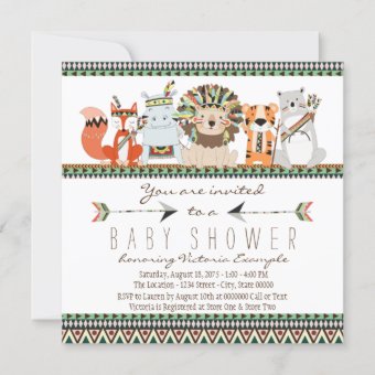 Tribal Animal Native Indian Baby Shower Invitation | Zazzle