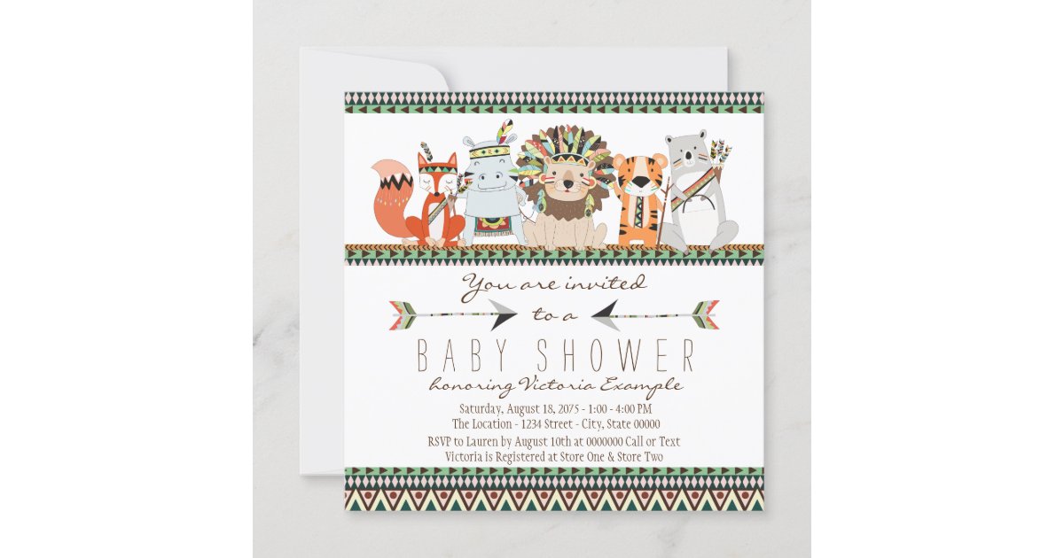 Tribal Animal Native Indian Baby Shower Invitation | Zazzle
