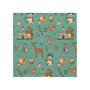 Tribal animals: woodland forest pattern. wood wall art