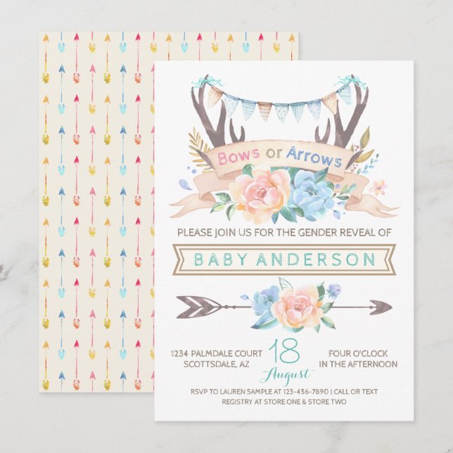 Tribal Antler Boho Gender Reveal Invitation (Front/Back)