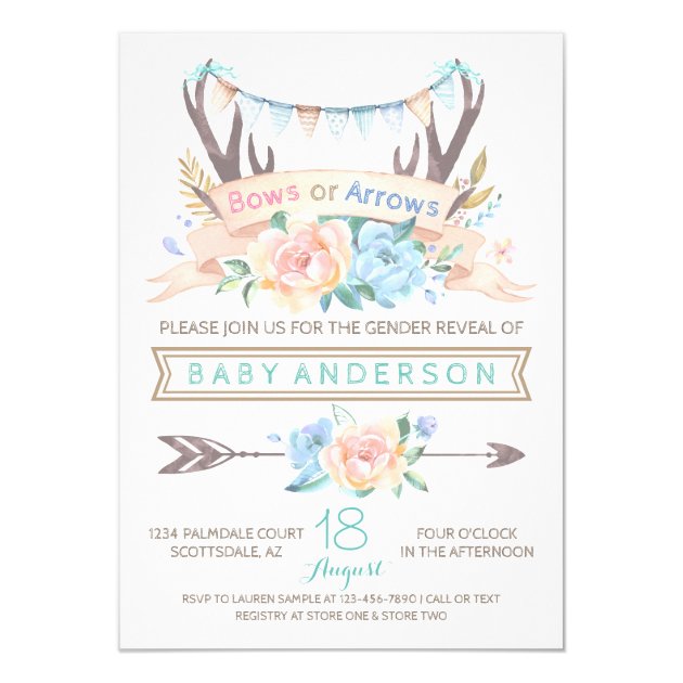 Tribal Antler Boho Gender Reveal Invitation