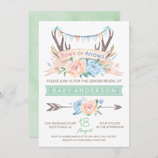 Tribal Antler Gender Reveal Invitation (Front/Back)