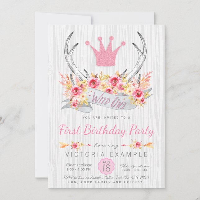 Tribal Antler Wild One First Birthday Invitation (Front)