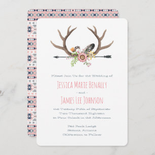 Tribal Arrow and Antlers Pink Invitation