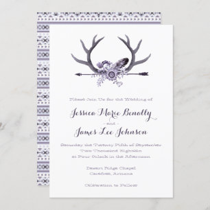 Tribal Arrow and Antlers Purple Invitation
