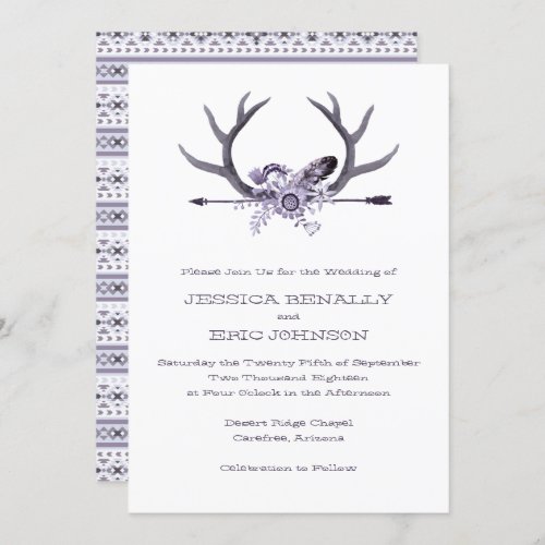 Tribal Arrow and Antlers Purple Invitation