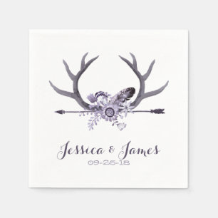 Tribal Arrow and Antlers Purple Paper Napkins