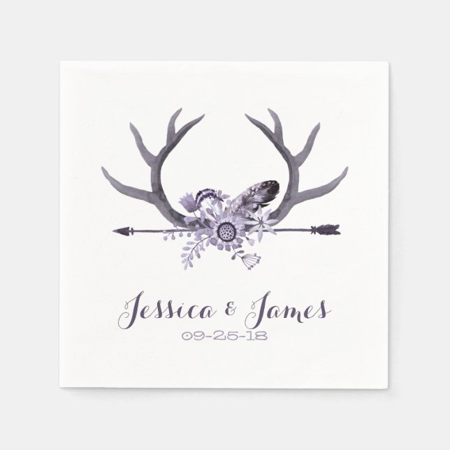 Tribal Arrow and Antlers Purple Paper Napkins (Front)