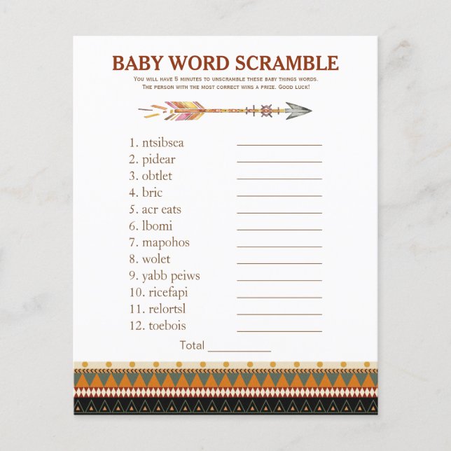 Tribal Arrow Baby Shower Games (Front)