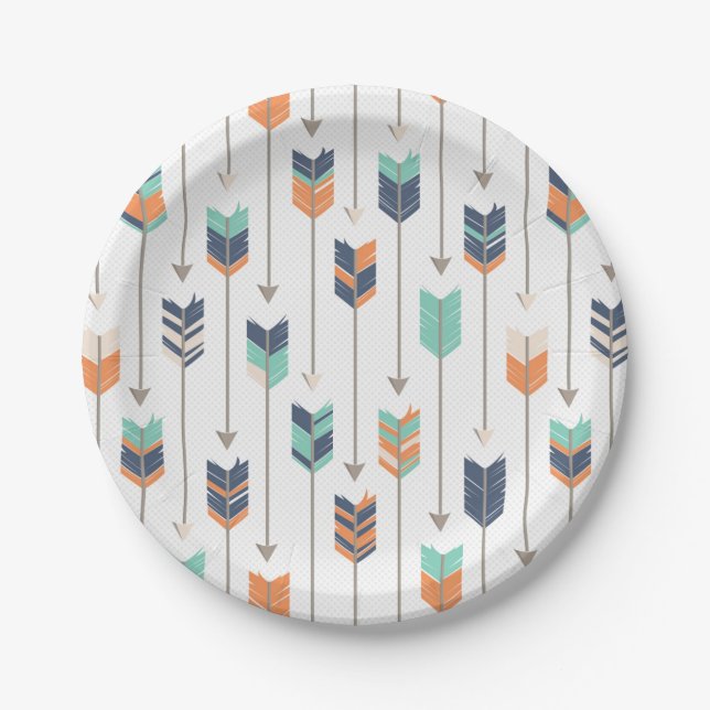 Tribal Arrow Blue Orange Green Paper Plates (Front)