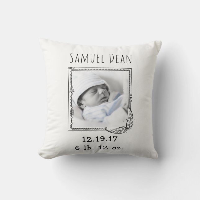Tribal Arrow Boho Nursery Birth Announcement Photo Throw Pillow (Front)