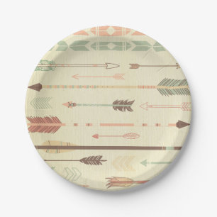 Tribal arrow native pattern vintage trendy modern paper plates