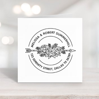 Tribal Arrow Rose Flowers Round Family Address Rubber Stamp by Chibibi at Zazzle