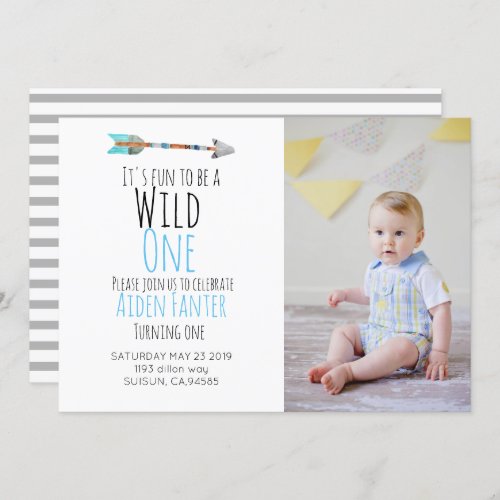 Tribal arrow wild one arrow photo invitation