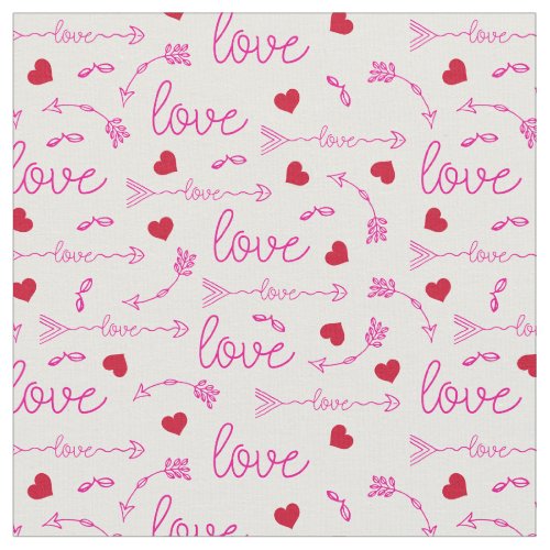 Tribal Arrows and Red Love Hearts Boho Valentines Fabric