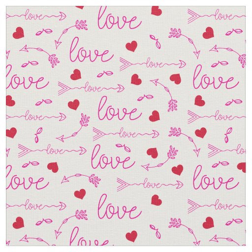 Tribal Arrows and Red Love Hearts Boho Valentines Fabric