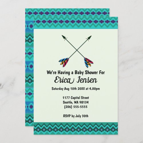 Tribal Arrows Baby Shower Abstract Blue and Green Invitation