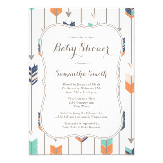 Tribal Arrows Baby Shower Navy Orange Teal Card