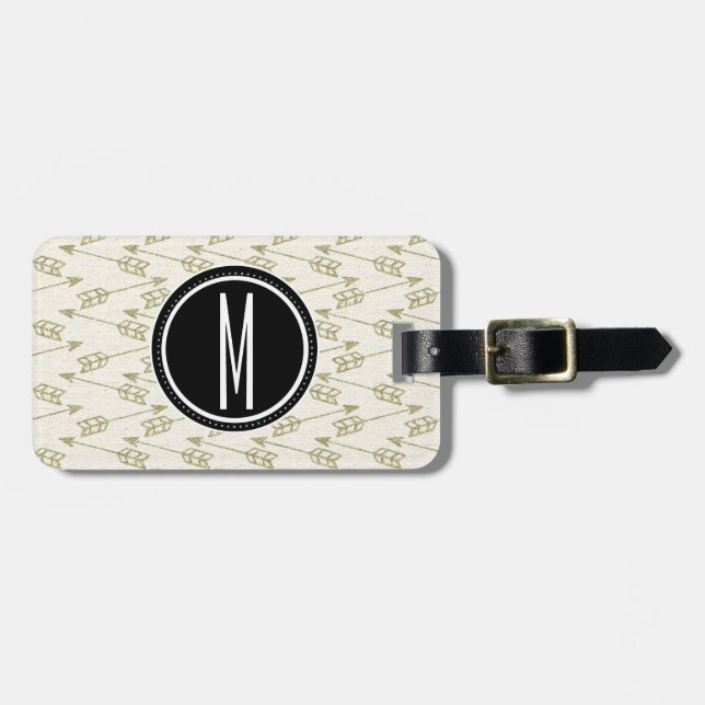 Tribal Arrows | Black Monogram Luggage Tag (Front Horizontal)