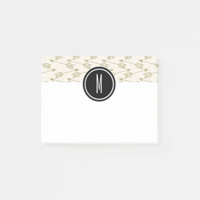 Tribal Arrows | Black Monogram Post-it Notes (Front)