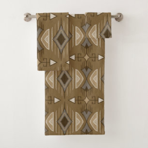 Tribal Arrows, Brown, Cream, Gray Bath Towel Set