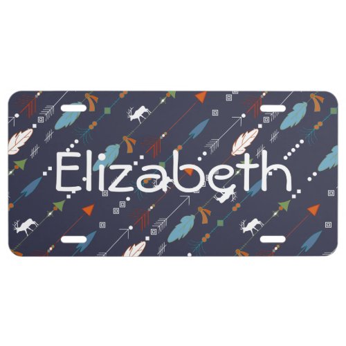 Tribal Arrows Feathers Moose Pattern Personalized License Plate