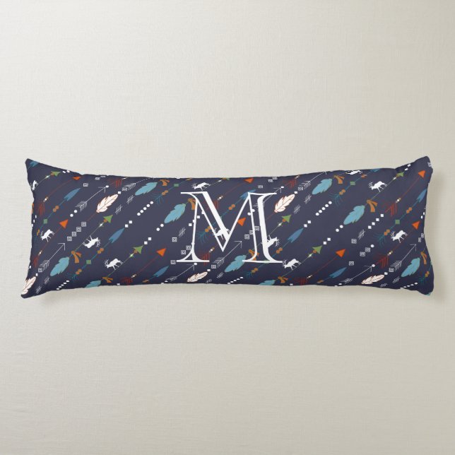 Tribal Arrows Feathers Moose Personalized Monogram Body Pillow (Front)