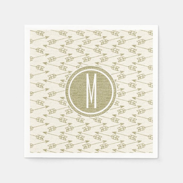 Tribal Arrows | Gold Glitter Monogram Paper Napkins (Front)