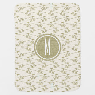 Tribal Arrows Gold Glitter Monogram Stroller Blanket