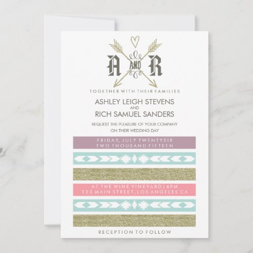 TRIBAL ARROWS | GOLD &amp; MINT WEDDING INVITATION