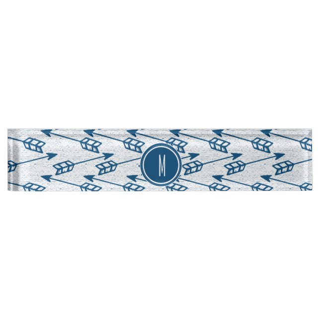 Tribal Arrows | Navy Monogram Desk Name Plate (Front)