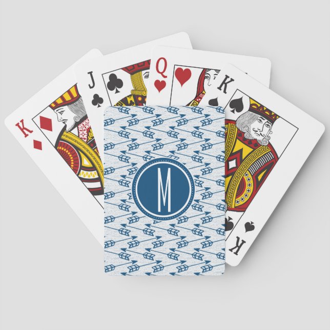 Tribal Arrows | Navy Monogram Poker Cards (Back)