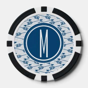 Tribal Arrows | Navy Monogram Poker Chips by antique_boutique at Zazzle