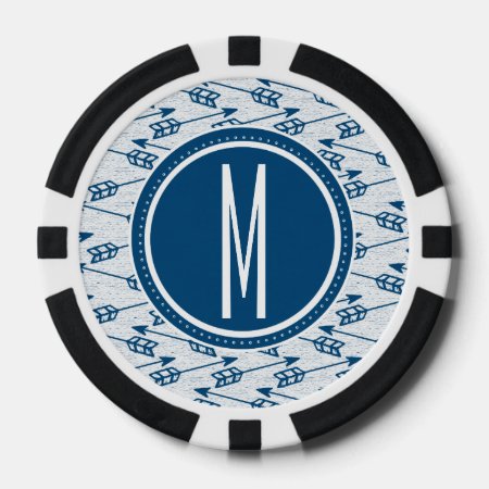 Tribal Arrows | Navy Monogram Poker Chips