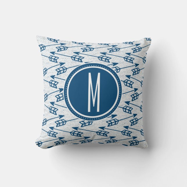 Tribal Arrows | Navy Monogram Throw Pillow (Front)
