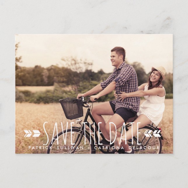 TRIBAL ARROWS PATTERN PHOTO SAVE THE DATE POSTCARD (Front)