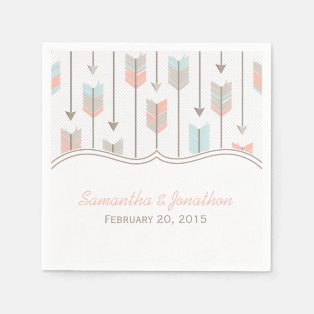 Tribal Arrows Pink Blue and Grey Wedding Napkins (Front)