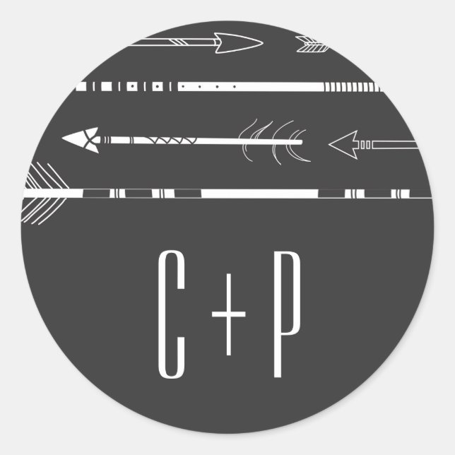 Tribal Arrows Wedding Monogram Sticker | Grey (Front)